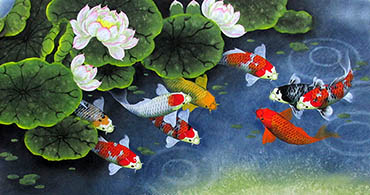 Chinese Koi Fish Painting,50cm x 100cm,2387037-x