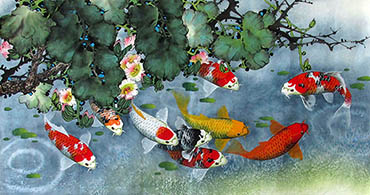 Chinese Koi Fish Painting,50cm x 100cm,2387041-x