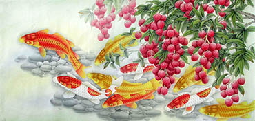 Chinese Koi Fish Painting,66cm x 136cm,2387043-x