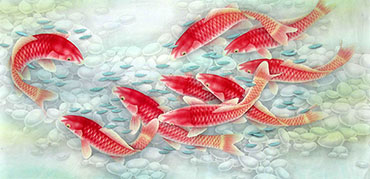 Chinese Koi Fish Painting,66cm x 136cm,2387045-x