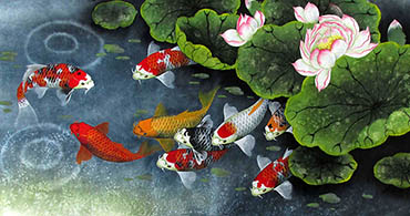 Chinese Koi Fish Painting,50cm x 100cm,2387046-x