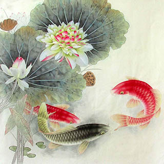 Chinese Koi Fish Painting,66cm x 66cm,2387049-x