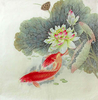 Chinese Koi Fish Painting,66cm x 66cm,2387052-x