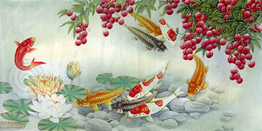 Chinese Koi Fish Painting,66cm x 136cm,2387057-x