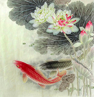 Chinese Koi Fish Painting,66cm x 66cm,2387058-x