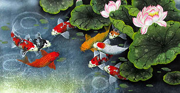 Chinese Koi Fish Painting,50cm x 100cm,2387059-x