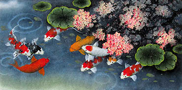 Chinese Koi Fish Painting,66cm x 136cm,2387061-x