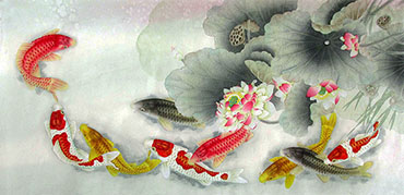 Chinese Koi Fish Painting,69cm x 138cm,2387062-x