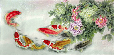 Chinese Koi Fish Painting,69cm x 138cm,2387064-x