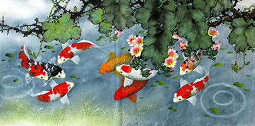 Chinese Koi Fish Painting,69cm x 138cm,2387065-x