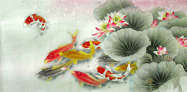 Chinese Koi Fish Painting,69cm x 138cm,2387066-x