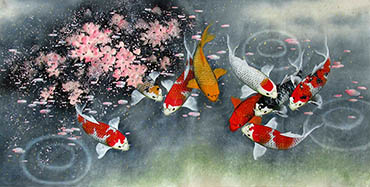 Chinese Koi Fish Painting,69cm x 138cm,2387068-x