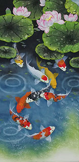 Chinese Koi Fish Painting,69cm x 138cm,2387070-x