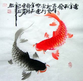 Chinese Koi Fish Painting,33cm x 33cm,2546005-x