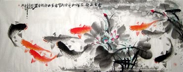 Chinese Koi Fish Painting,50cm x 130cm,2546006-x