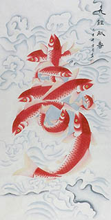 Chinese Koi Fish Painting,65cm x 134cm,2547010-x