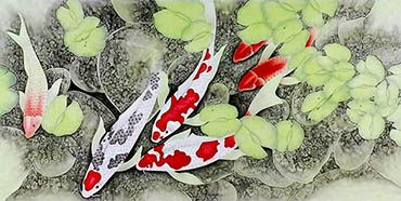 Chinese Koi Fish Painting,65cm x 134cm,2547011-x
