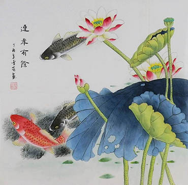 Chinese Koi Fish Painting,68cm x 68cm,2547012-x