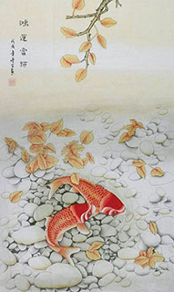 Chinese Koi Fish Painting,55cm x 95cm,2547013-x