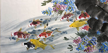 Chinese Koi Fish Painting,66cm x 136cm,2614019-x