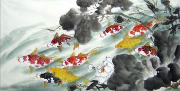 Chinese Koi Fish Painting,66cm x 136cm,2614021-x