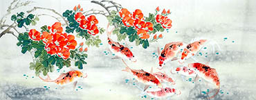 Chinese Koi Fish Painting,70cm x 180cm,2614060-x