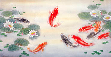 Chinese Koi Fish Painting,69cm x 138cm,2614065-x