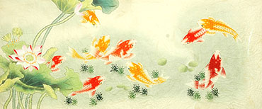 Chinese Koi Fish Painting,55cm x 134cm,2614068-x