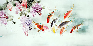 Chinese Koi Fish Painting,68cm x 136cm,2614070-x