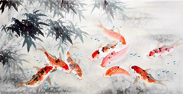 Chinese Koi Fish Painting,68cm x 136cm,2614072-x
