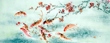 Chinese Koi Fish Painting,70cm x 180cm,2614075-x