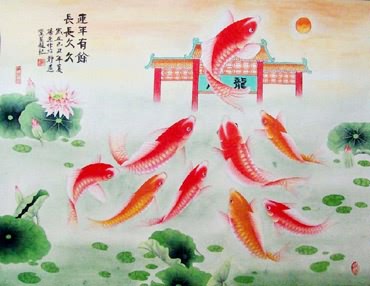 Chinese Koi Fish Painting,50cm x 65cm,2615003-x
