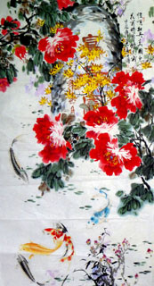 Chinese Koi Fish Painting,97cm x 180cm,2695031-x