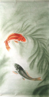Chinese Koi Fish Painting,69cm x 138cm,2735004-x
