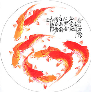 Chinese Koi Fish Painting,68cm x 68cm,2787001-x