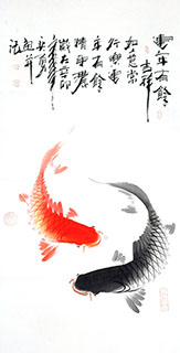 Chinese Koi Fish Painting,50cm x 100cm,2787002-x