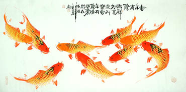 Chinese Koi Fish Painting,68cm x 136cm,2787003-x