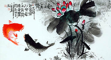 Chinese Koi Fish Painting,50cm x 100cm,2787004-x