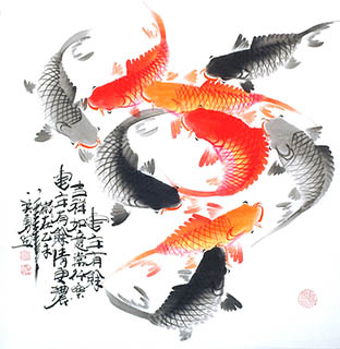 Chinese Koi Fish Painting,68cm x 68cm,2787007-x