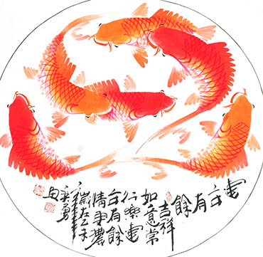 Chinese Koi Fish Painting,50cm x 50cm,2787013-x