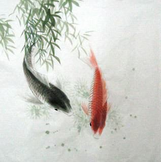 Chinese Koi Fish Painting,69cm x 69cm,2805011-x