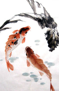 Chinese Koi Fish Painting,69cm x 46cm,2805012-x