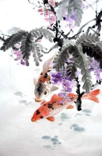 Chinese Koi Fish Painting,69cm x 46cm,2805013-x