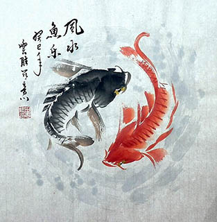 Chinese Koi Fish Painting,50cm x 50cm,tys21113001-x