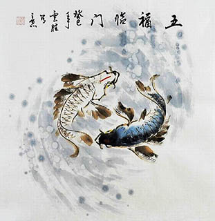 Chinese Koi Fish Painting,68cm x 68cm,tys21113002-x