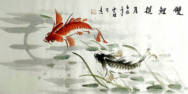 Chinese Koi Fish Painting,50cm x 100cm,tys21113003-x