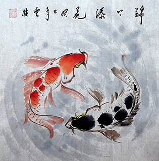 Chinese Koi Fish Painting,50cm x 50cm,tys21113005-x