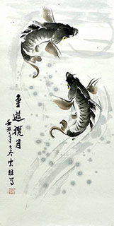 Chinese Koi Fish Painting,50cm x 100cm,tys21113008-x