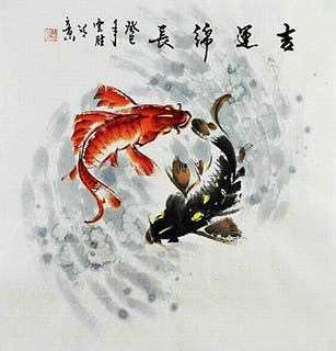 Chinese Koi Fish Painting,68cm x 68cm,tys21113010-x