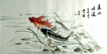 Chinese Koi Fish Painting,50cm x 100cm,tys21113012-x